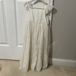 Girls bohemian white tulle and butterfly glitter formal flower girl dress - 6/7